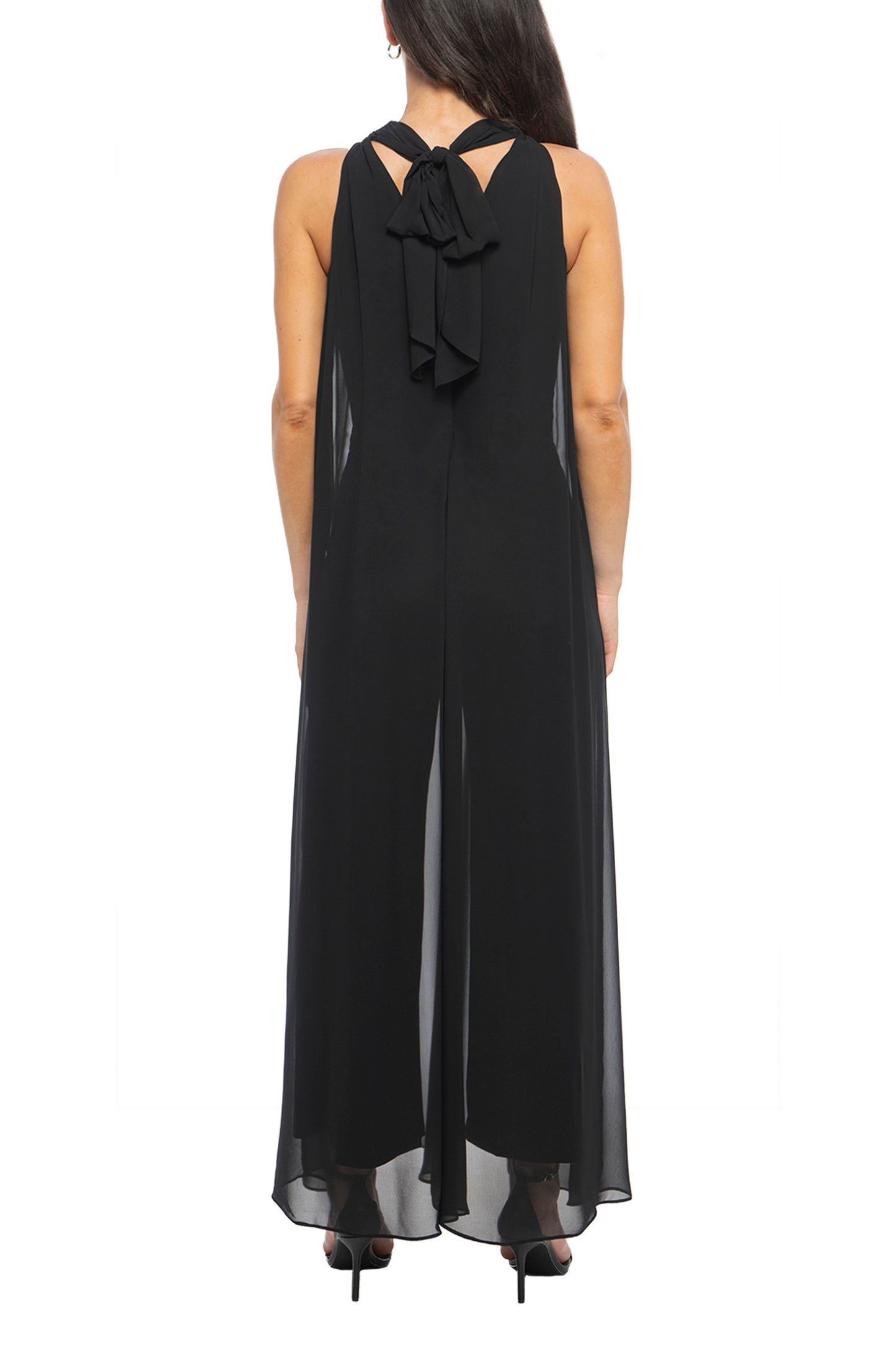 Marina Chiffon Halter Neck Sleeveless Wide Leg Overlay Jumpsuit - Wholesale back