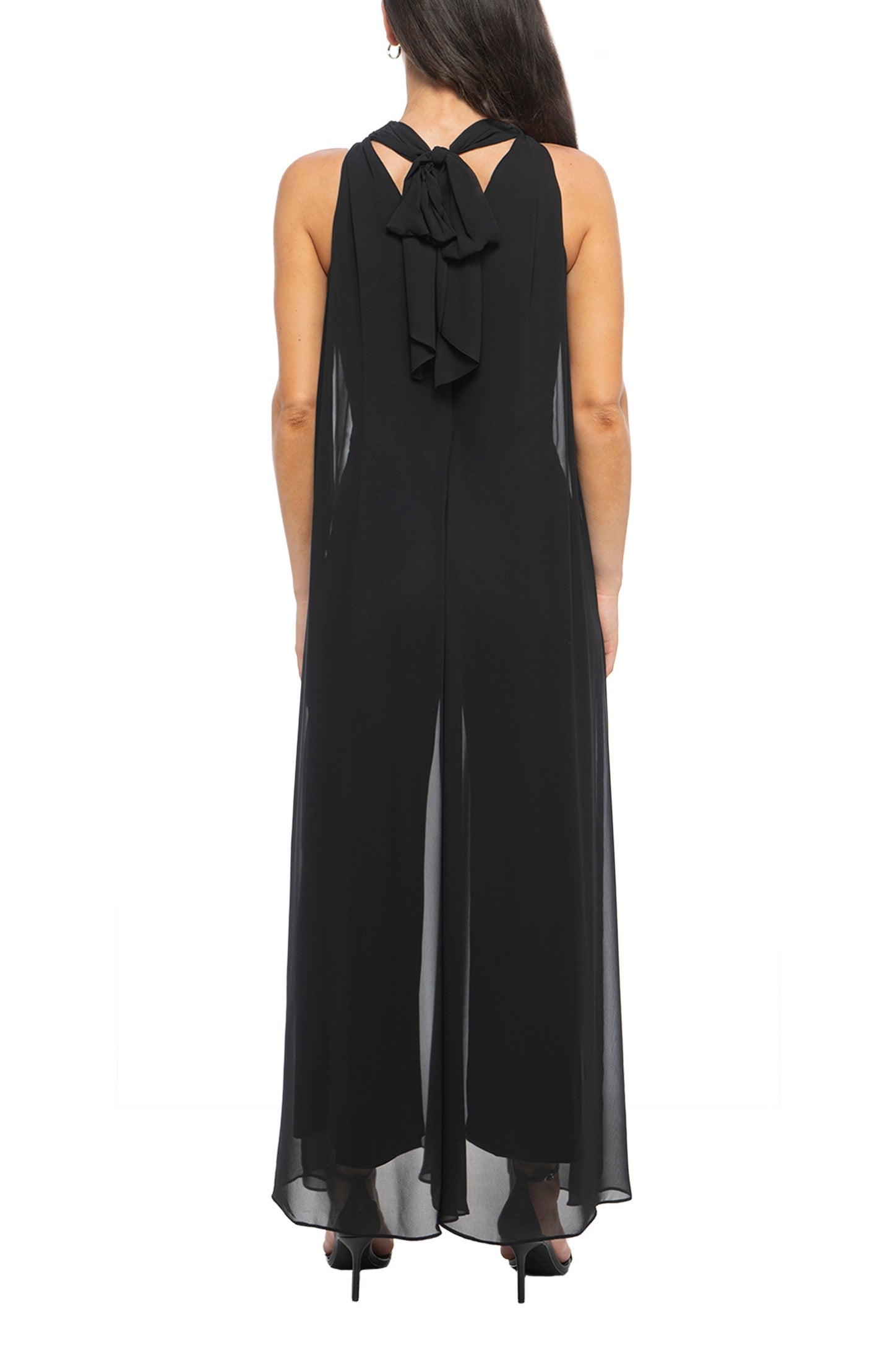 Marina Chiffon Halter Neck Sleeveless Wide Leg Overlay Jumpsuit - Wholesale back