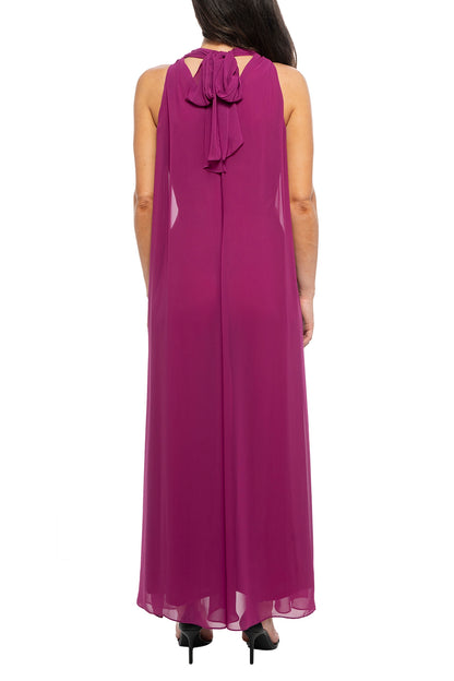 Marina Chiffon Halter Neck Sleeveless Wide Leg Overlay Jumpsuit - Wholesale back