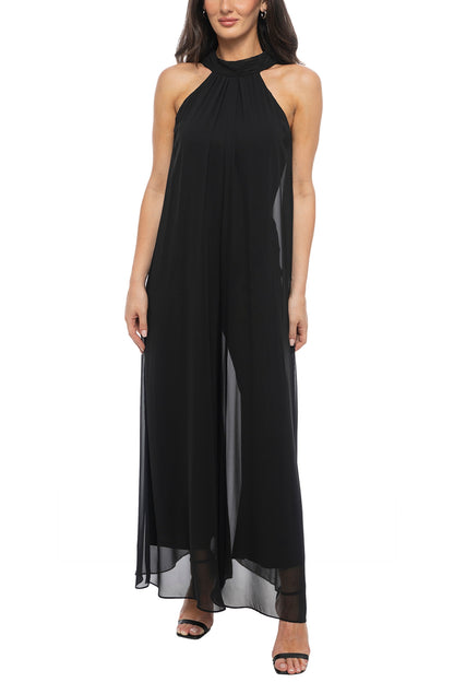 Marina Chiffon Halter Neck Sleeveless Wide Leg Overlay Jumpsuit - Wholesale front