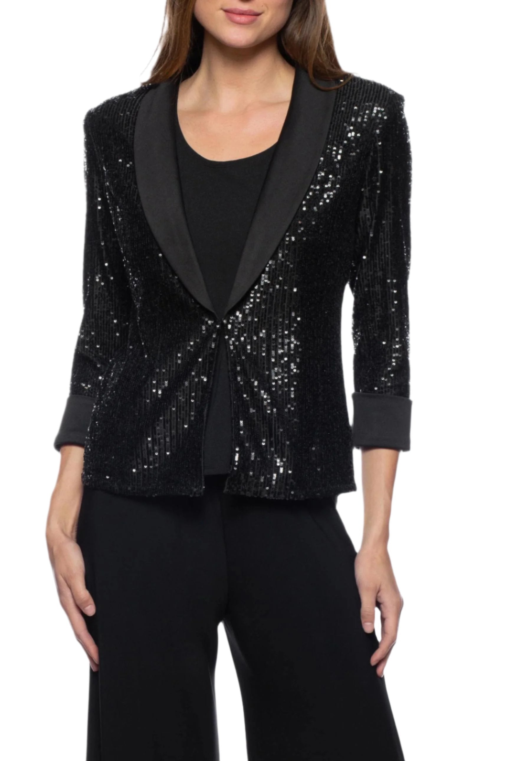 Marina scoop neck sequin top and jacket 2-piece set - Wholesale_front