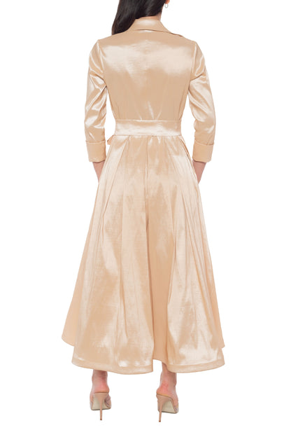 Marina Point Collar Neckline Waist-Tie Taffeta Midi A-Line Dress (Plus Size)