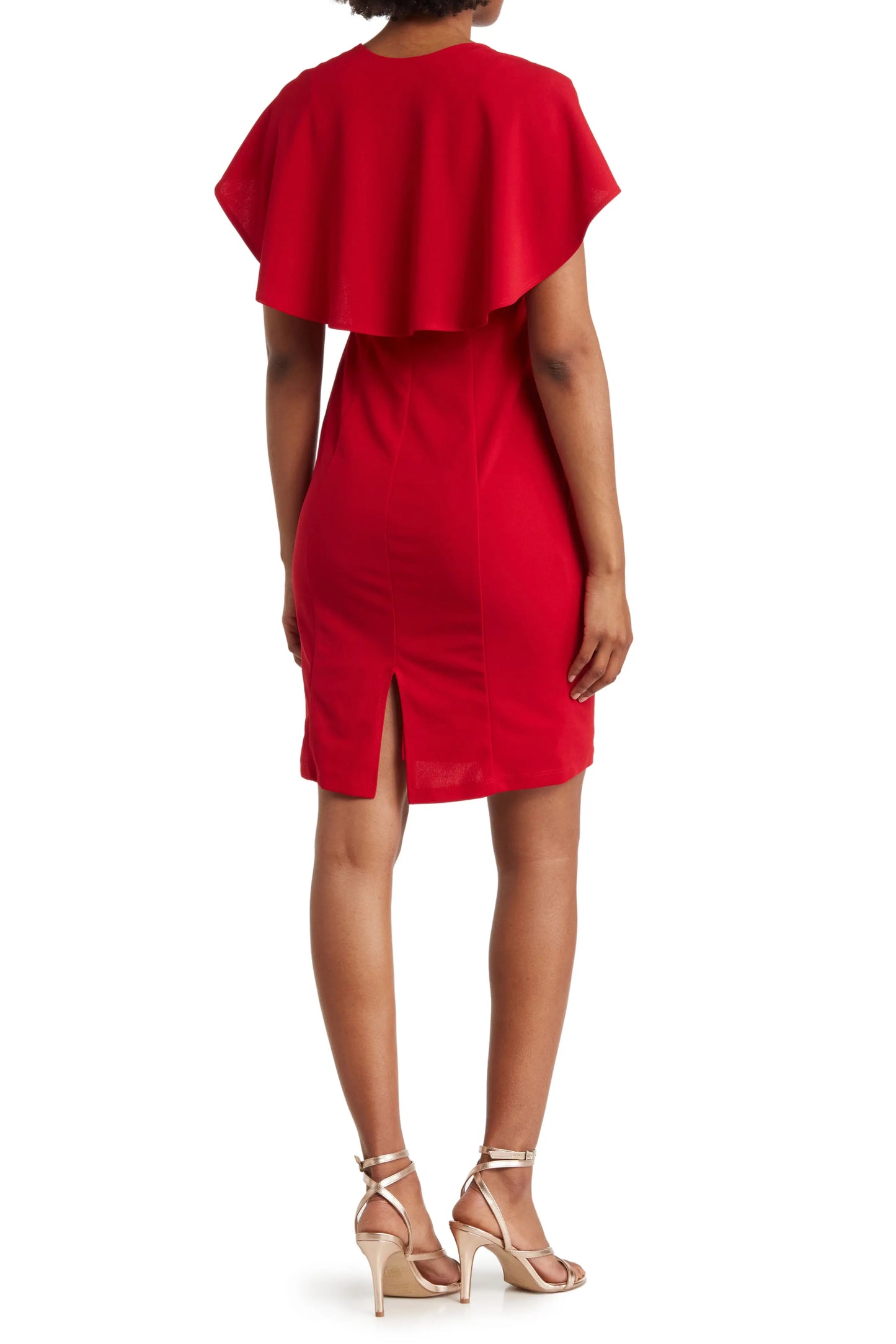 Marina Square neck Caplet Crepe Dress - RED - BACK 