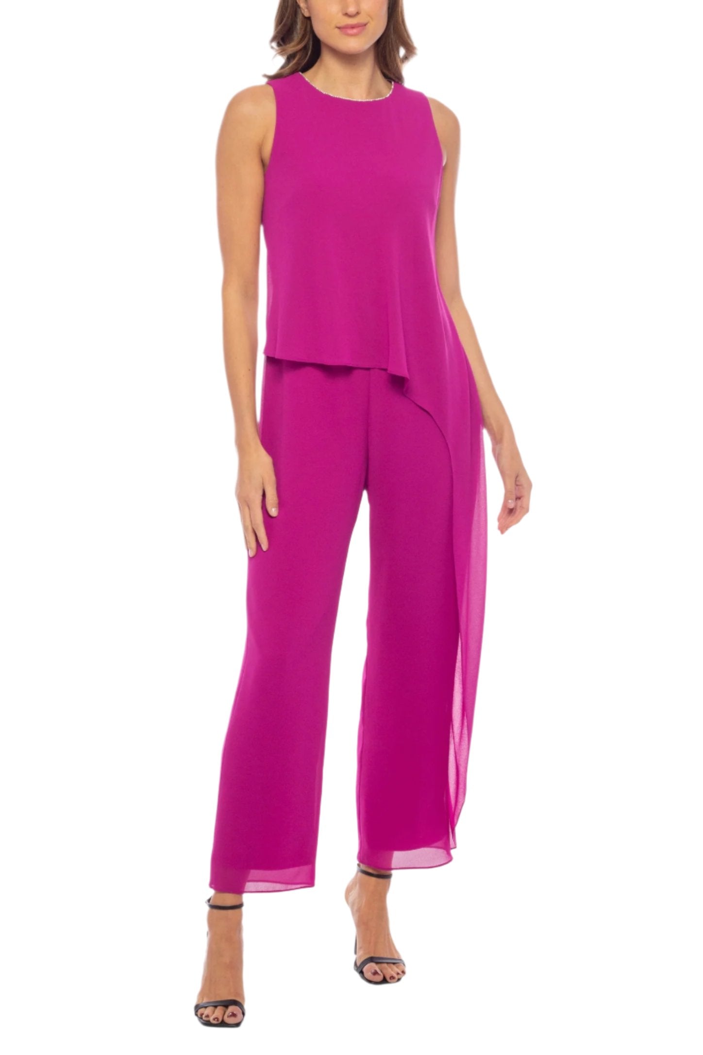 Marina Sleeveless Crew Neck Chiffon Jumpsuit - Wholesale_front