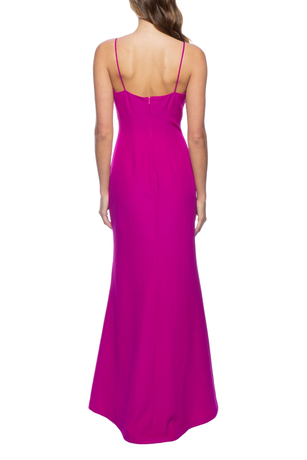 Marina Rhinestone Trim Chiffon Capelet Gown - MAGENTA - Back View