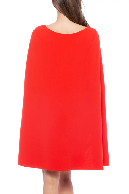 Marina Cape Back Boat Neckline Crepe Stone Detail Dress - RED - Back