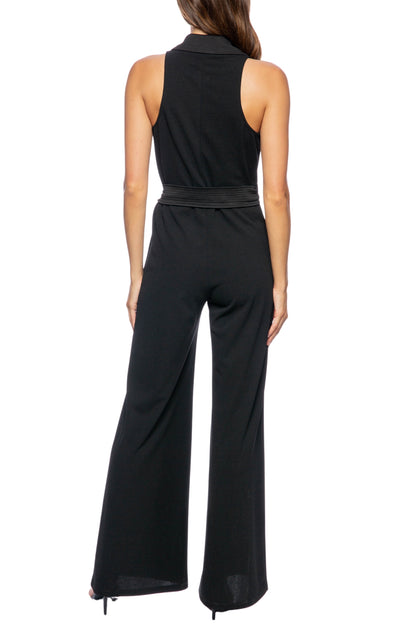 Marina Collared Sleeveless Tie Waist Scuba Crepe Jumpsuit - Wholesale