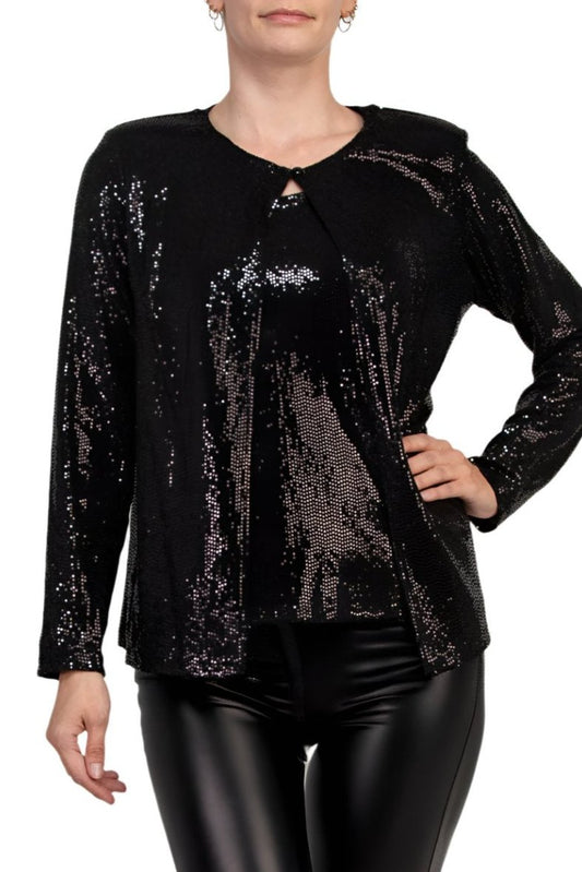 Marina Disco Dot Twin Blouse Set - BLACK - Front