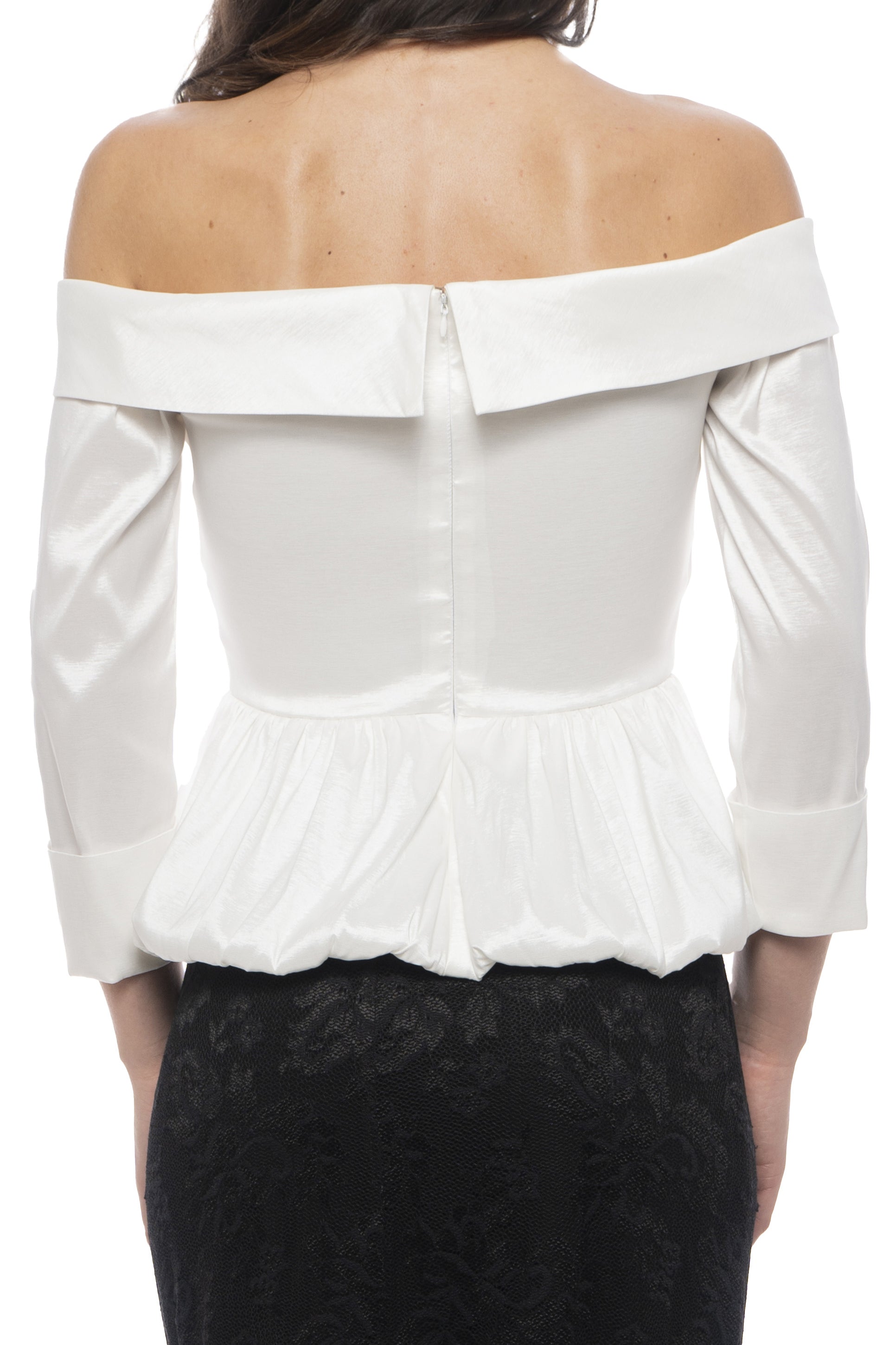 Marina Off-The-Shoulder Three Quarter Sleeves with Ruffle Blouse - WHITE -Back