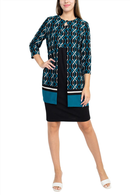 Danny & Nicole Scoop Neck Sleeveless Zipper Back Multi Print Crepe Dress With Matching Jacket