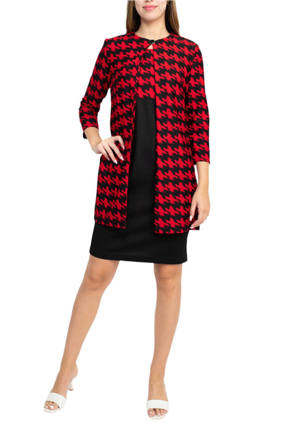 Danny & Nicole Scoop Neck Sleeveless Zipper Bk Multi Print Knit Dress with Matching Jacket