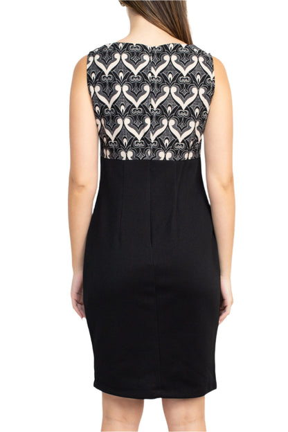 Danny & Nicole Scoop Neck Sleeveless Zipper Back Multi Pt Knit Dress with Matching Jacket - BLACK SAND - BACK view without jacket