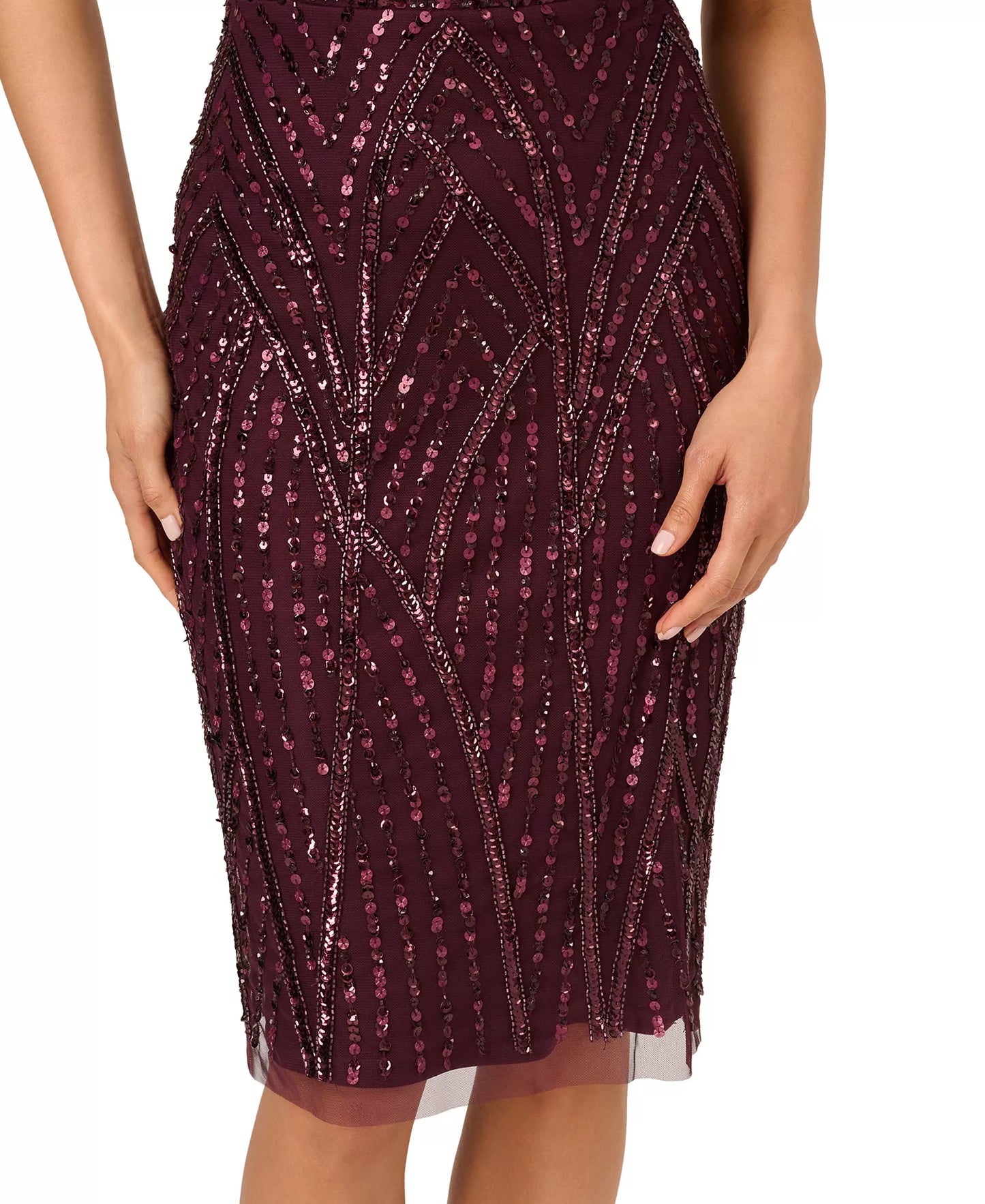 Adrianna Papell AP1E211543 V-Neck Short Sequin Cocktail Dress Flutter Sleeve