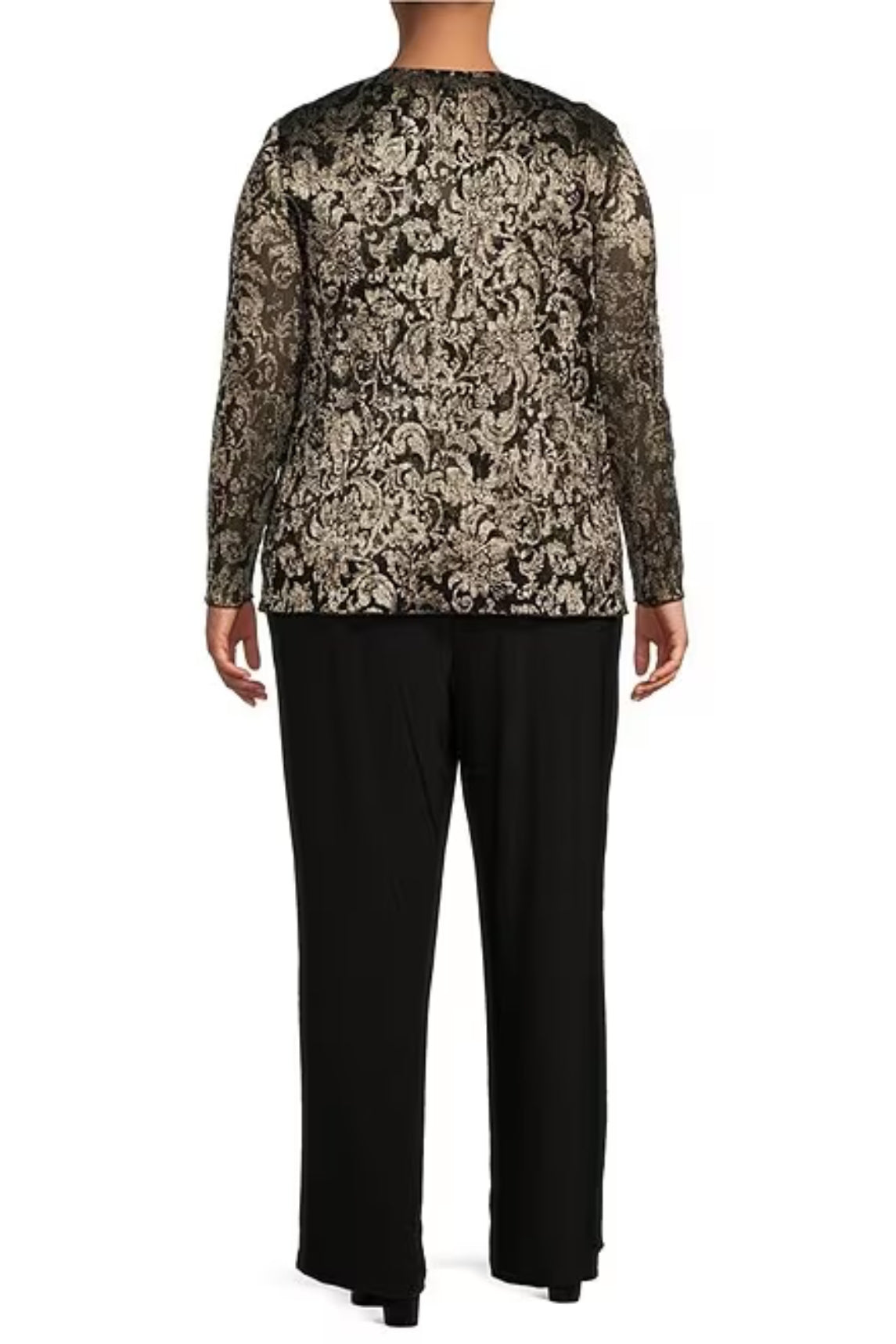 Marina Plus Size Long Sleeve Scoop Neck Metallic Jumpsuit And Jacket ( Plus Size ) - BLACK GOLD - BACK 