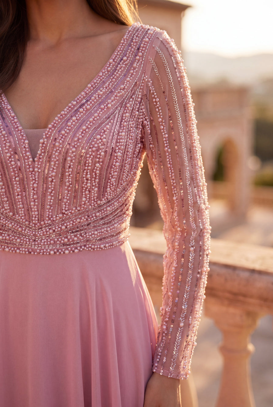 Long Sleeve Beaded Mother of the Bride Dress Wholesale