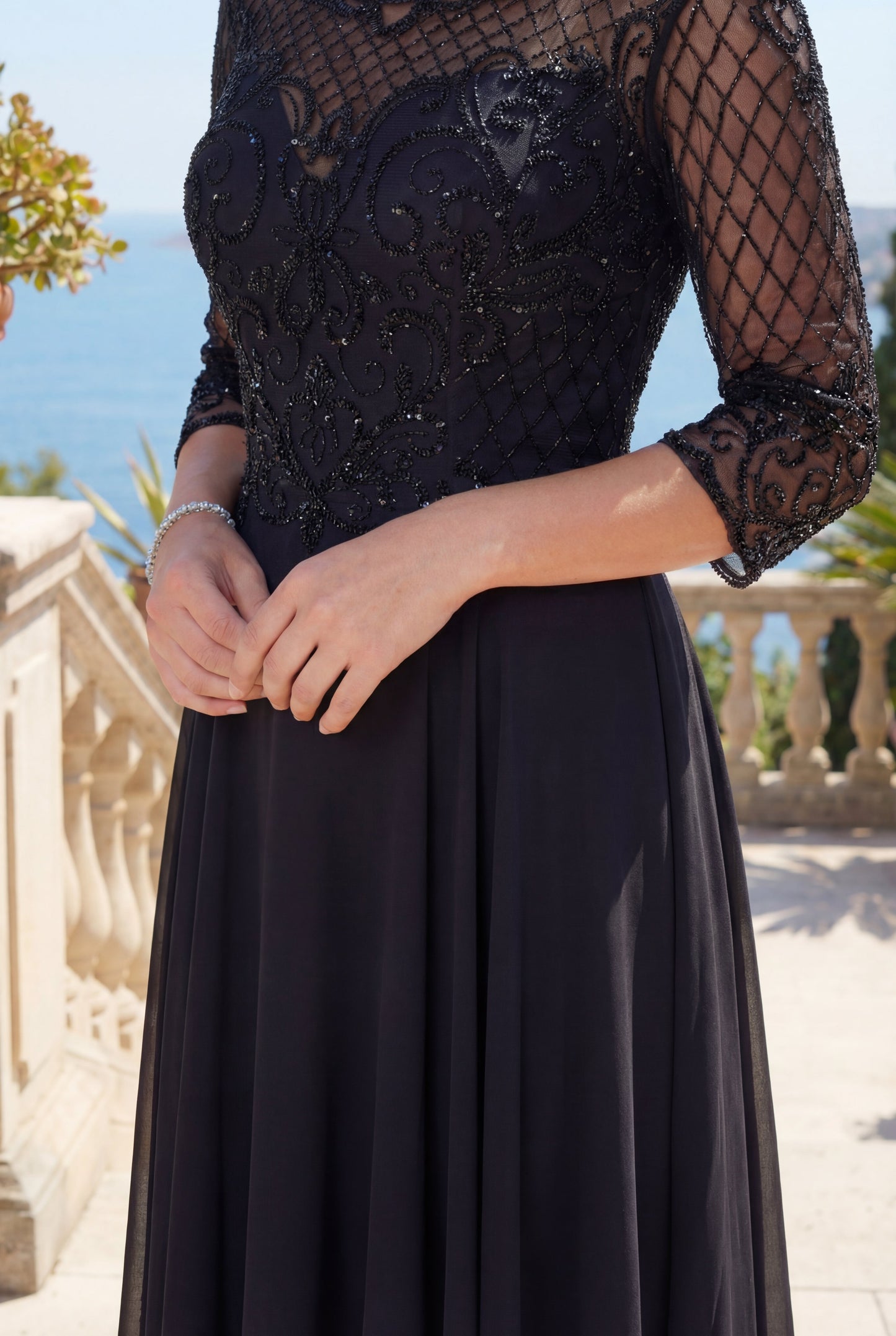 Long Sleeve Hand Beaded Mother of The Bride Dress