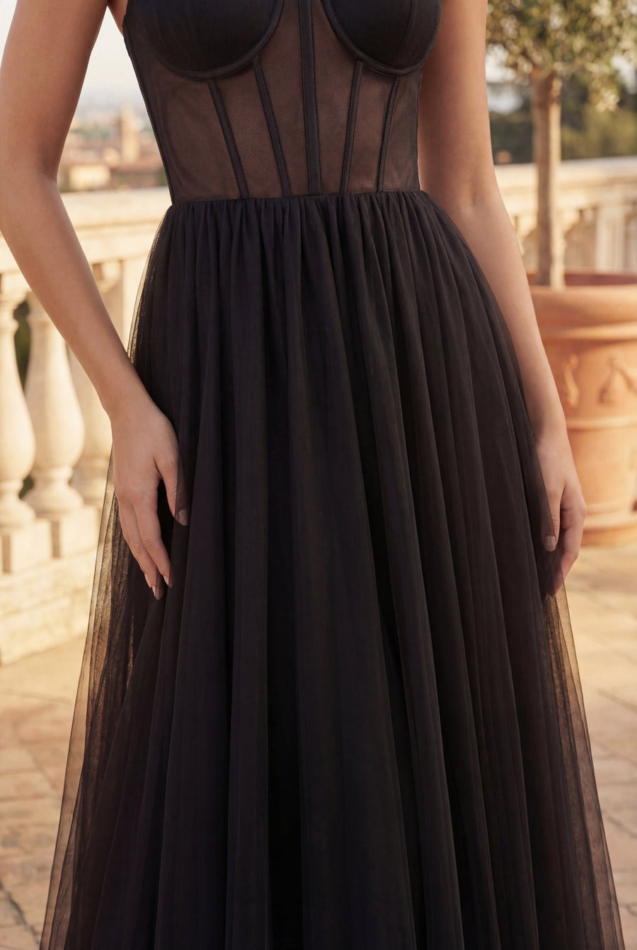 Lace Up Prom Party Dress Formal Ball Gown Black