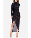 Black High Neck Floor-Length Sequin Formal Dress Long Sleeves and Front Slit One 33 Social MK5014