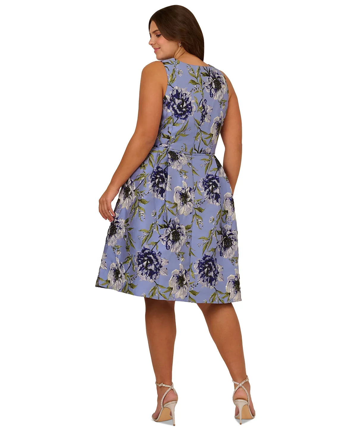 Adrianna Papell AP1D105646 Bateau Knee-Length Jacquard Cocktail Dress Floral