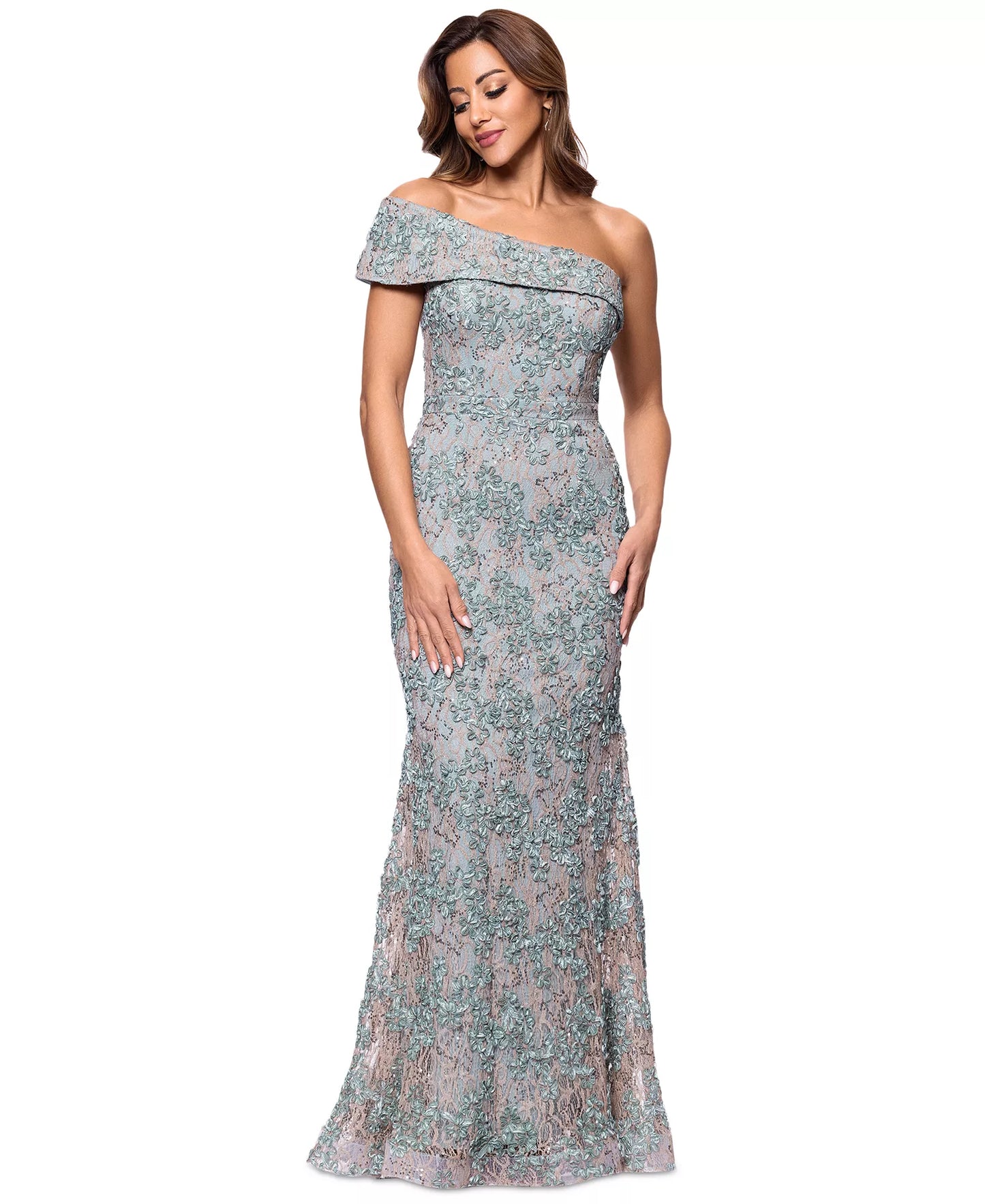 One-Shoulder Lace Gown Xscape 6922X