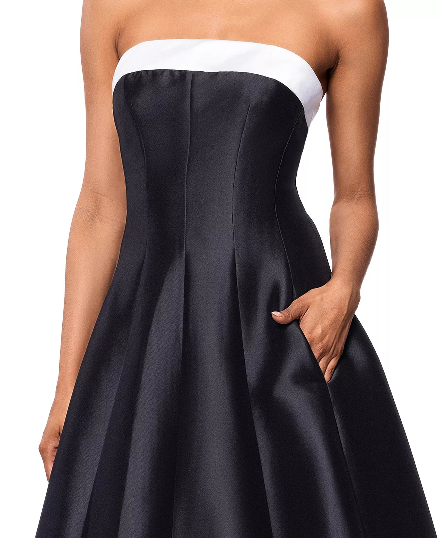 Strapless Straight Neck Tea-Length Satin Formal A-Line Betsy & Adam A27115