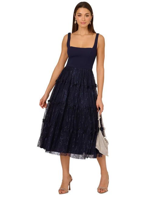 Adrianna Papell ADAE212024 A Line Midi Cocktail Dress