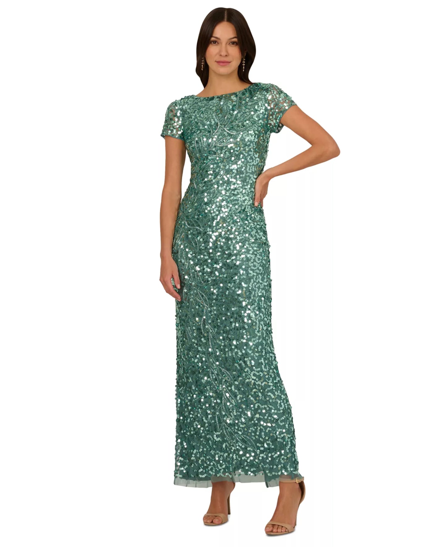 Bateau Floor-Length Sequin Formal Sheath/Column Adrianna Papell AP1E211789