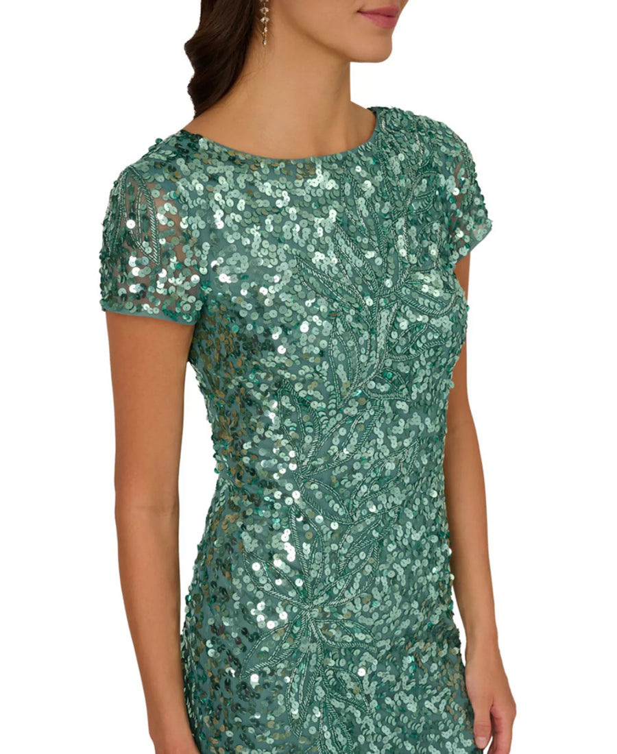 Bateau Floor-Length Sequin Formal Sheath/Column Adrianna Papell AP1E211789