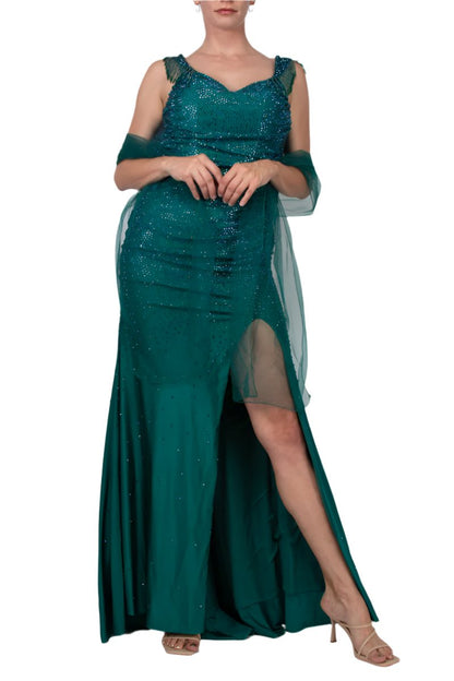 Colors Dress Long Crystal Off The Shoulder Fringe Slit Gown