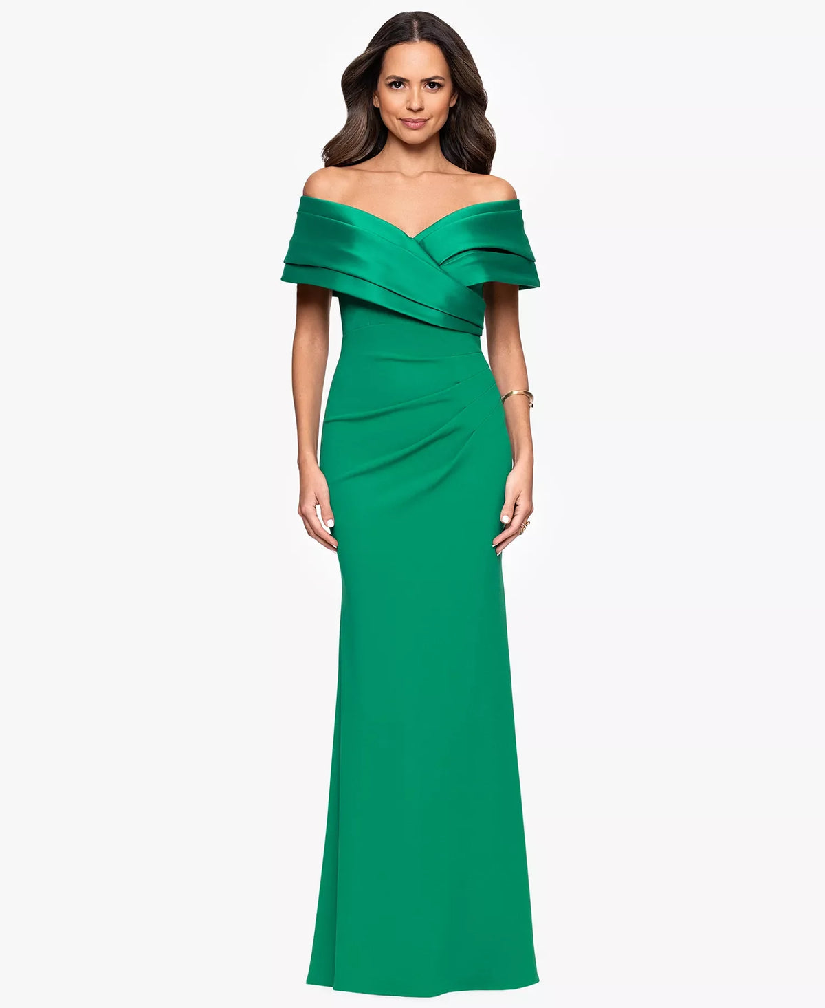 Wholesale Off-the-Shoulder Floor-Length Satin Evening Gown Sheath/Column Betsy & Adam A25197P