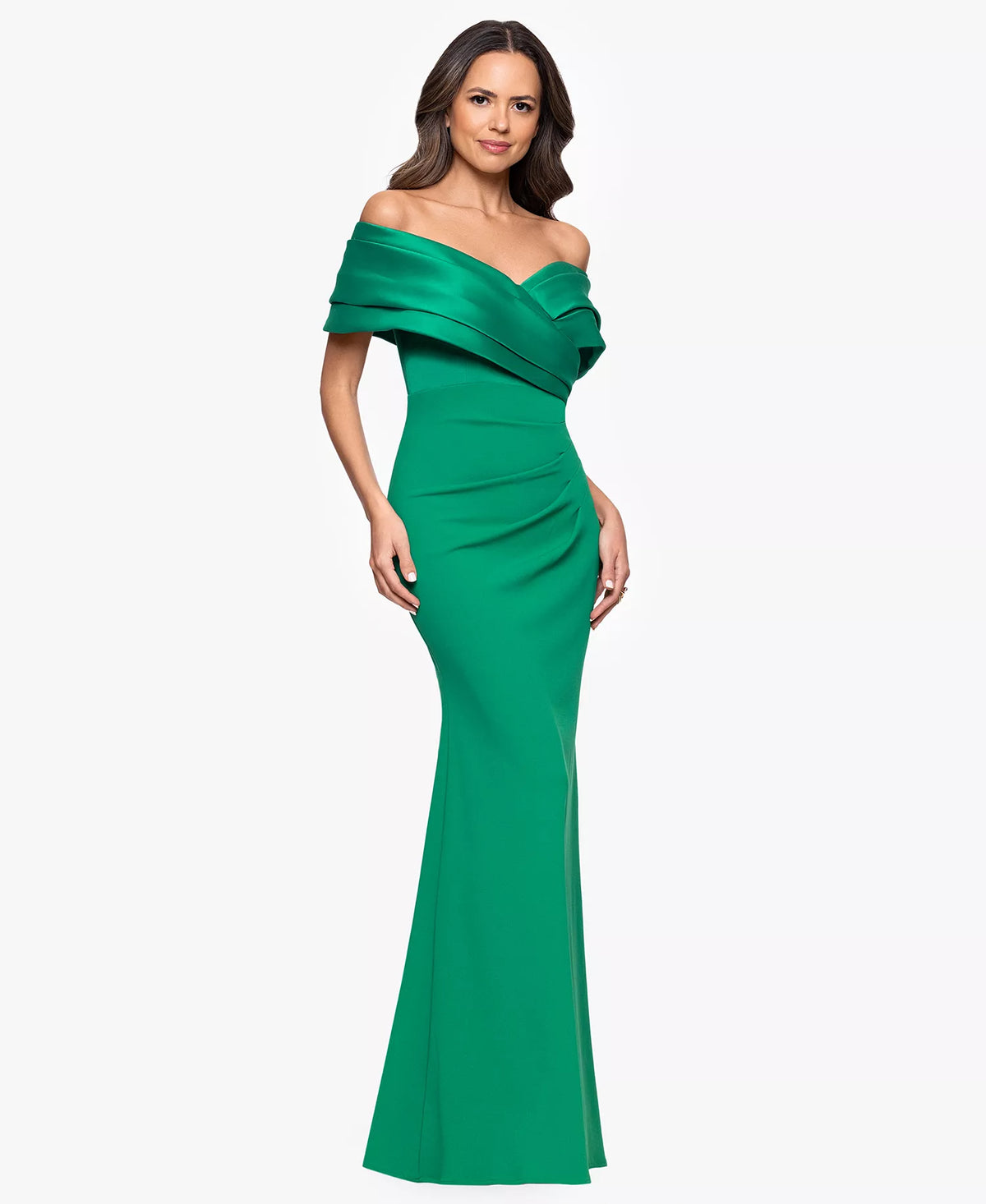 Wholesale Off-the-Shoulder Floor-Length Satin Evening Gown Sheath/Column Betsy & Adam A25197P
