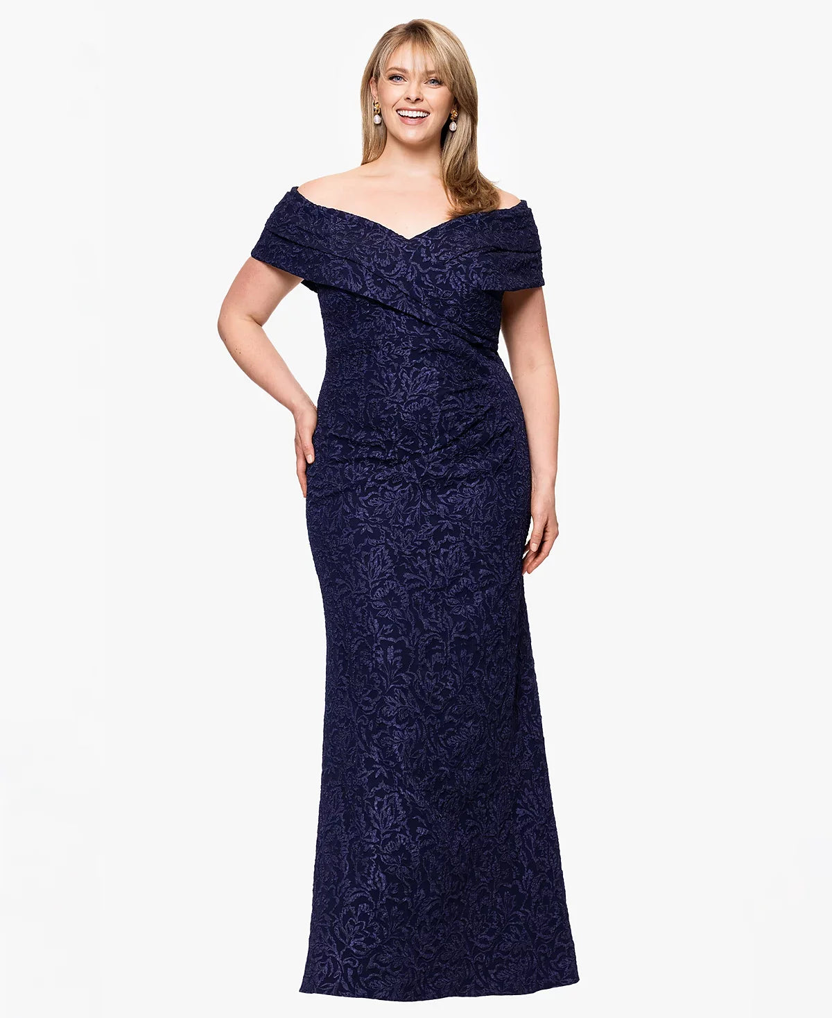 V Neck Tiered Chiffon Gown Betsy & Adam A27206W