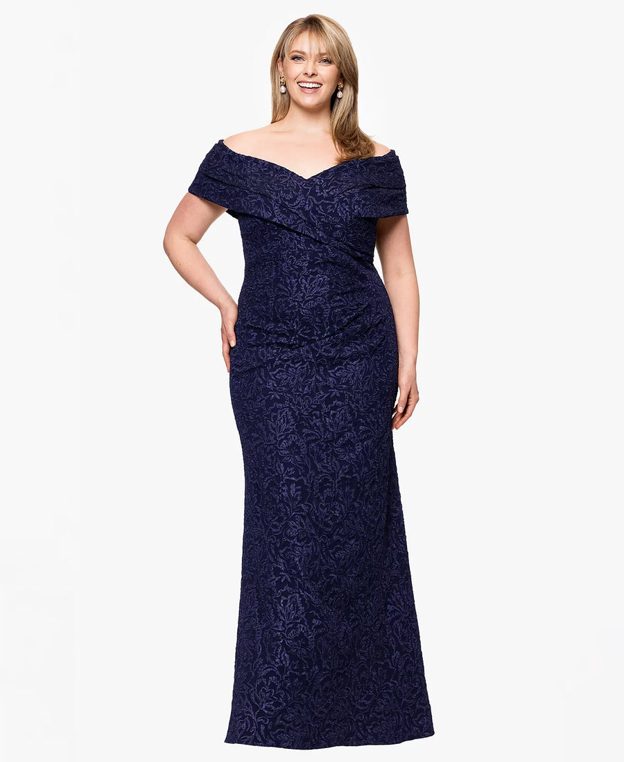 V Neck Tiered Chiffon Gown Betsy & Adam A27206W