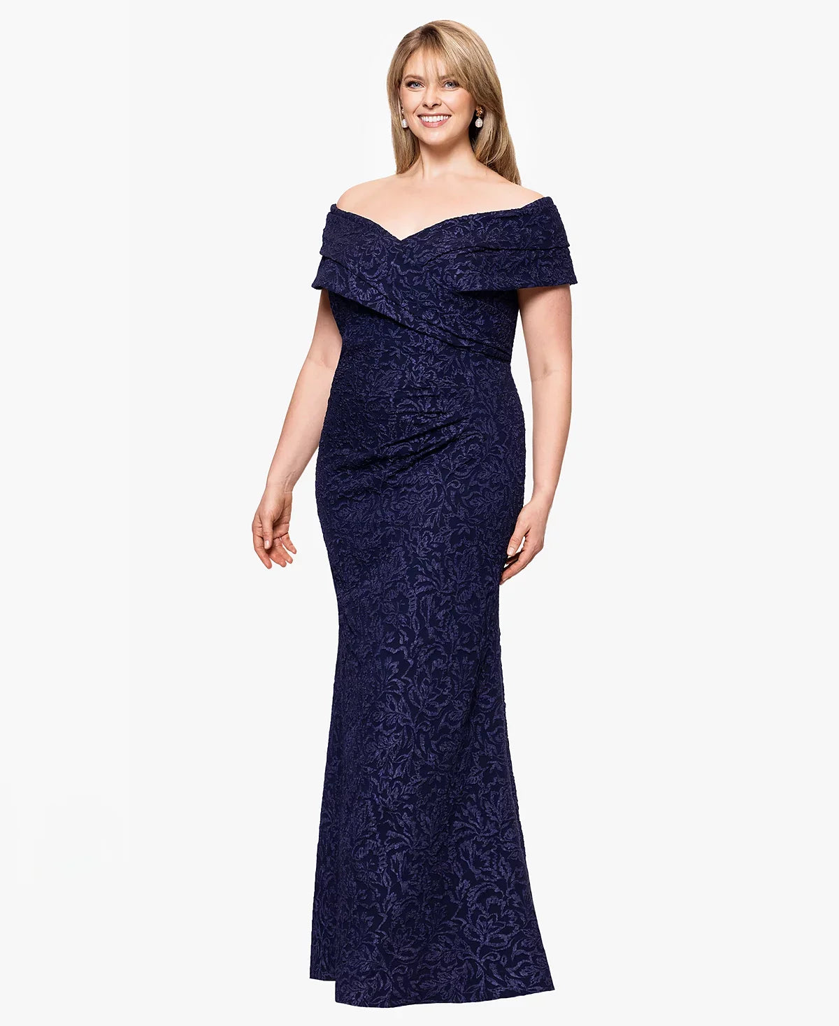 V Neck Tiered Chiffon Gown Betsy & Adam A27206W