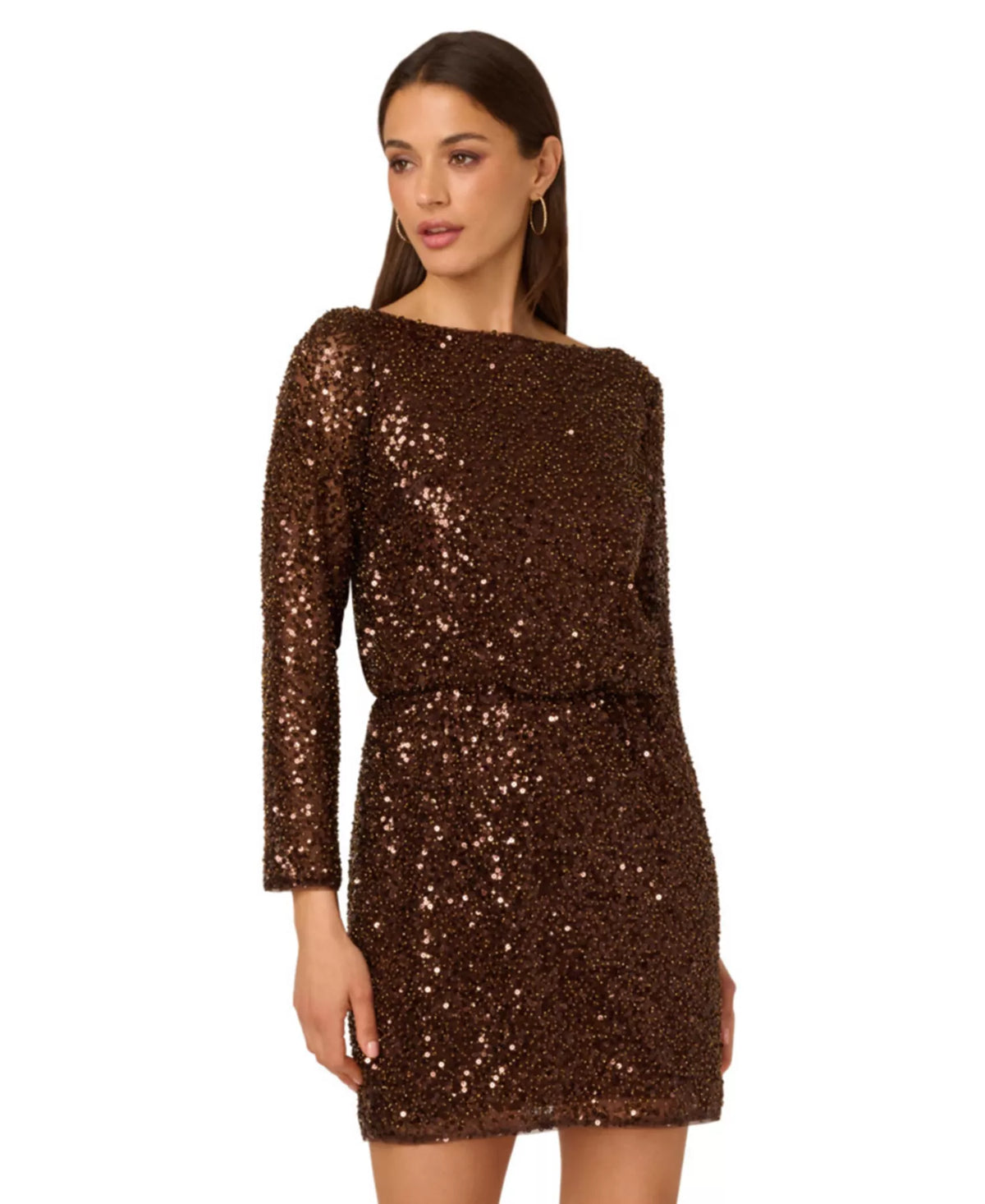 Wholesale Adrianna Papell ADAE212414 Bateau Neck Mini Sequin Cocktail Dress Open Back