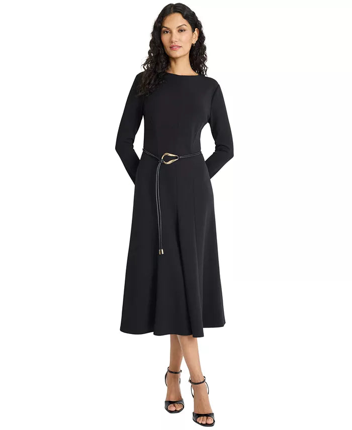 Maggy London Belted Long Sleeve Sheath Dress in Black G6677M