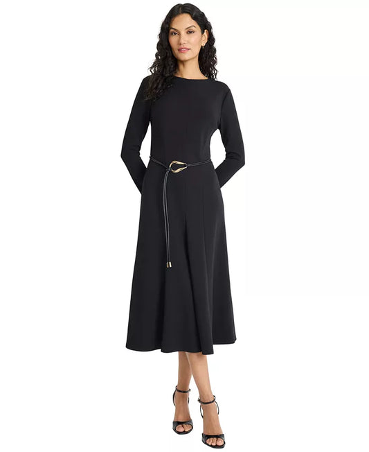 Maggy London Belted Long Sleeve Sheath Dress in Black G6677M