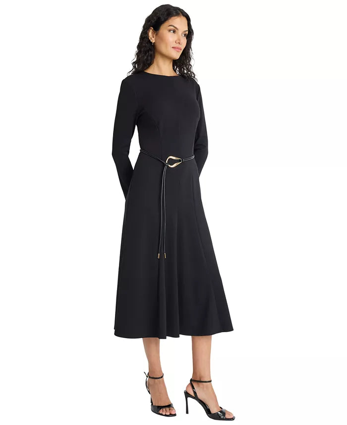 Maggy London Belted Long Sleeve Sheath Dress in Black G6677M