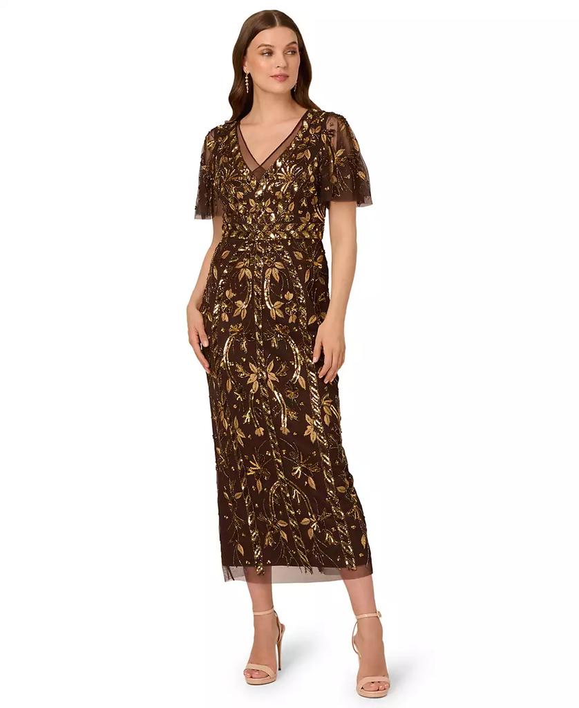 Adrianna Papell AP1E211444 Midi Sequin V Neck Dress