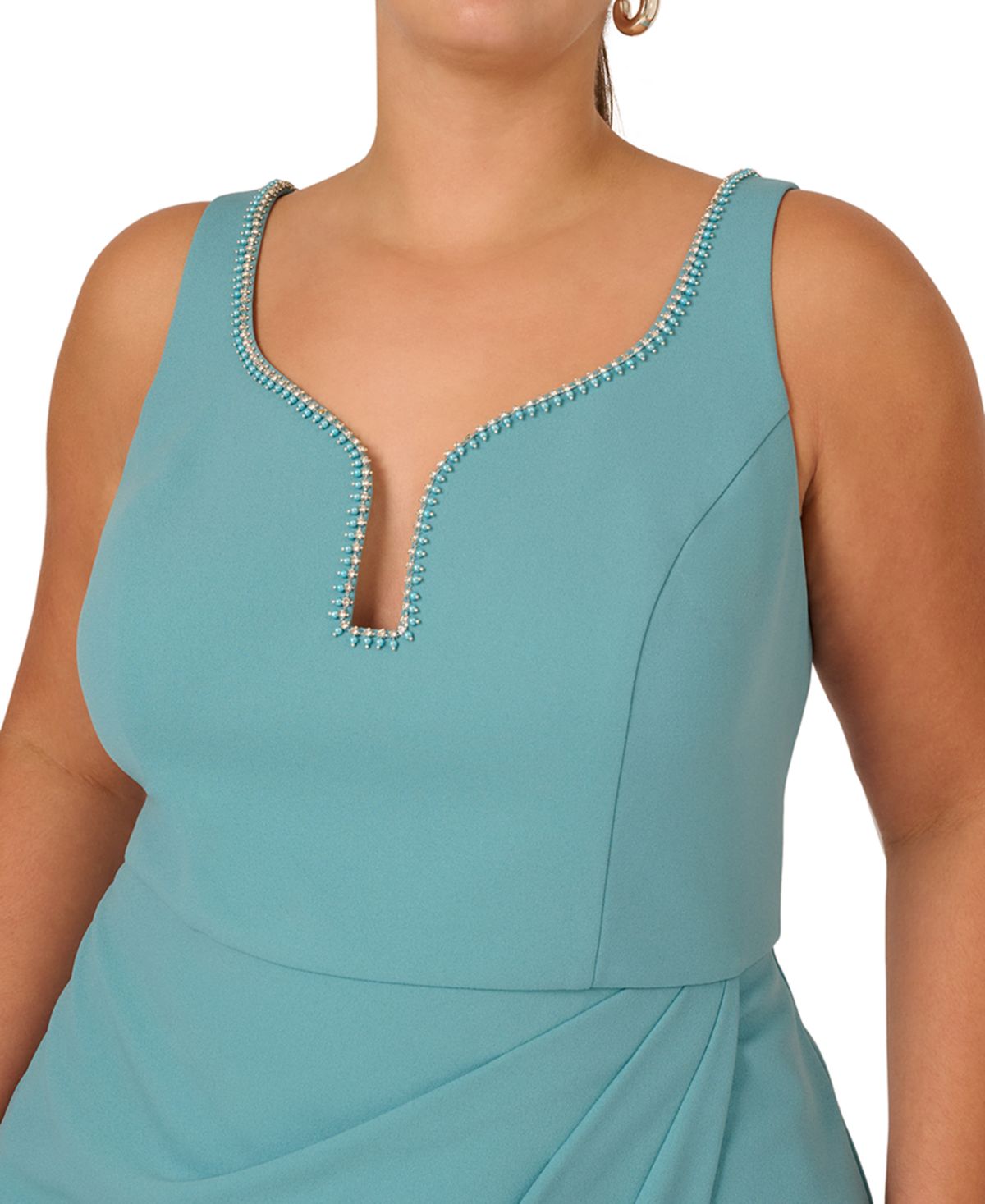 Plunge Neckline Sleeveless Midi Sheath Dress Adrianna Papell ADAE213052