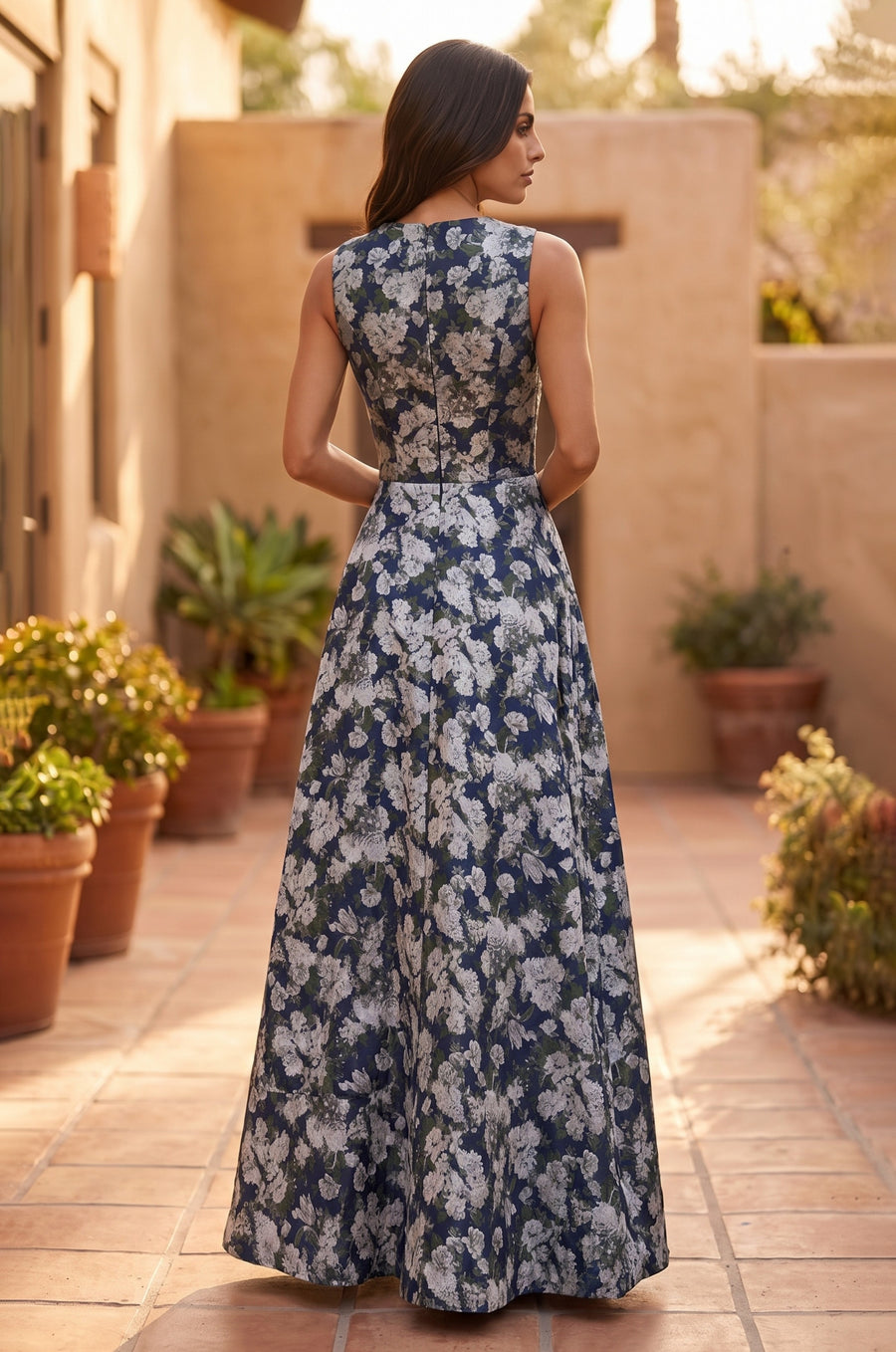 Formal Printed Floral Patterned Evening Dress