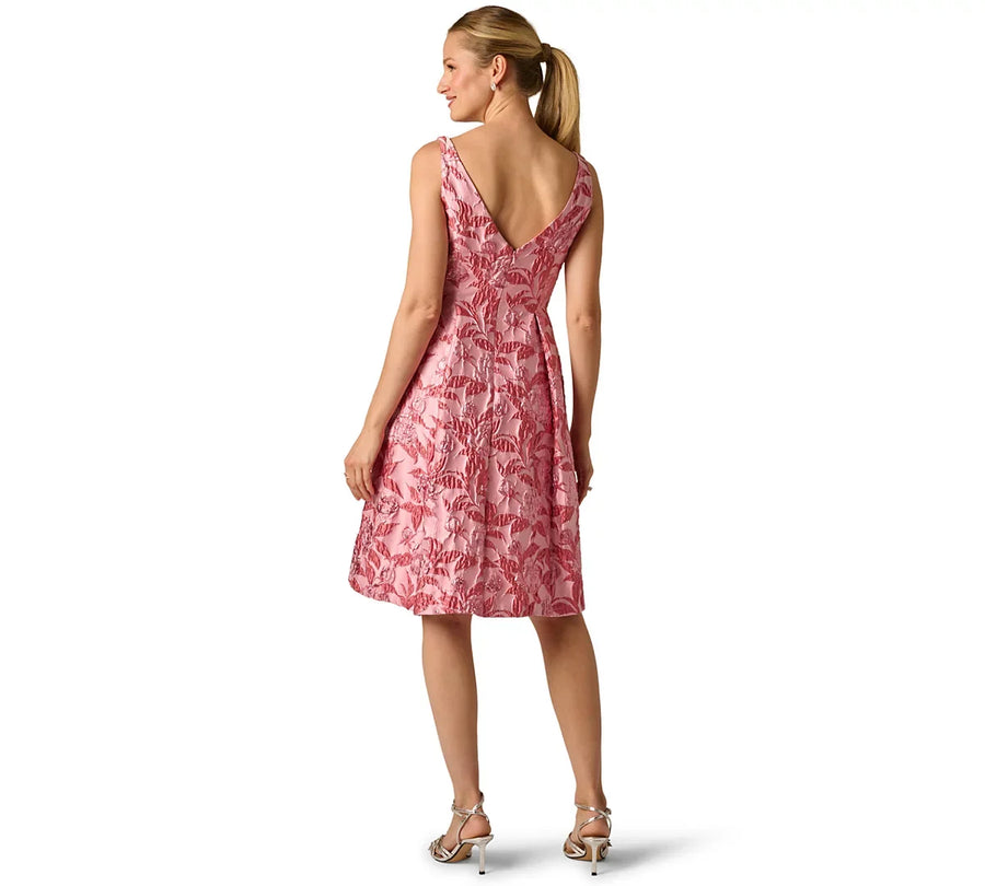 Adrianna Papell AP1E213255 Bateau Knee-Length Jacquard Cocktail Dress Metallic