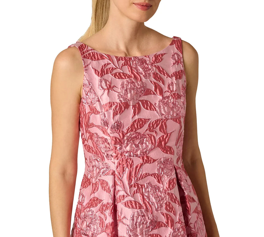 Adrianna Papell AP1E213255 Bateau Knee-Length Jacquard Cocktail Dress Metallic