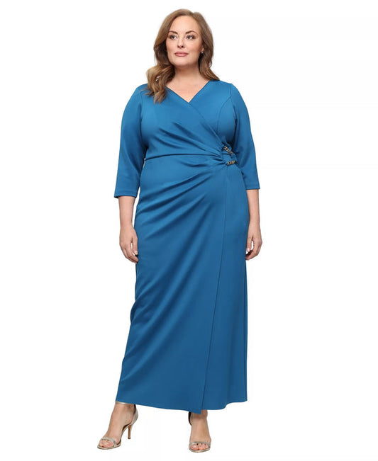 Wholesale Long Stretch Scuba Crepe Dress with Surplice Neckline, Hardware Detail a Alex Evenings 8460611