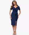 V-Neck Ruffle Detail Midi Dress Xscape 7386X