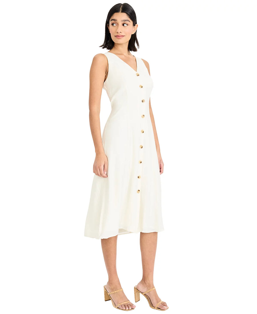 Maggy London Sleeveless Flare Shirt Dress in White GT1253M