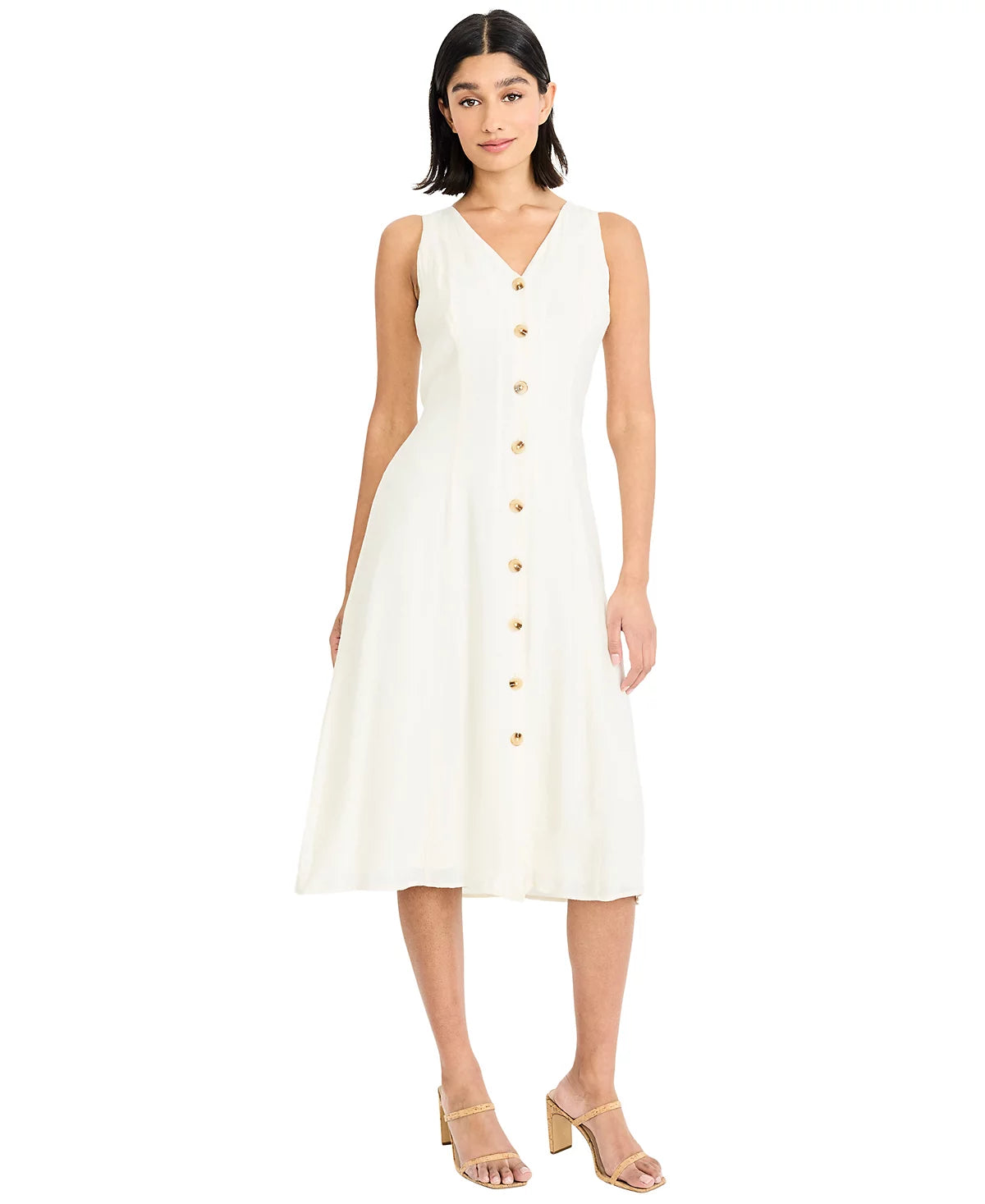 Maggy London Sleeveless Flare Shirt Dress in White GT1253M
