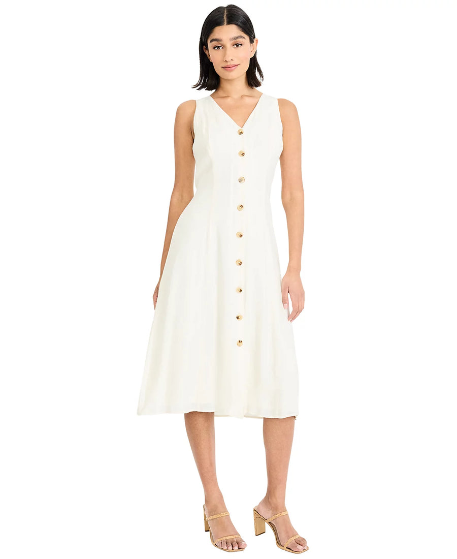 Maggy London Sleeveless Flare Shirt Dress in White GT1253M
