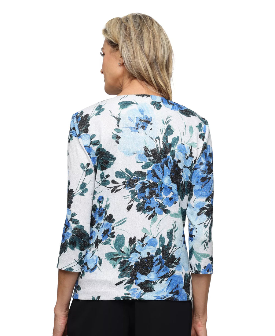 3/4 Sleeve Printed Metallic Knit Twinset Alex Evenings 8327901