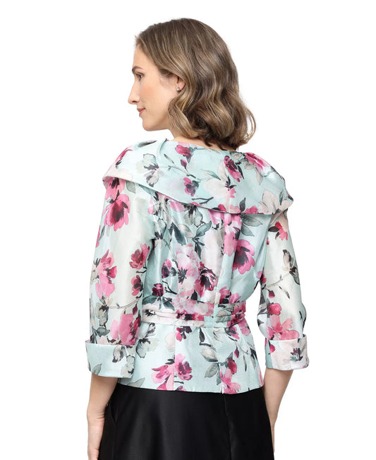 Wholesale Three-Quarter Sleeve Sleeve Yoryu Portrait Collar Blouse with Illusion Cuff Sleeves and Tie Waist Alex Evenings 8292032